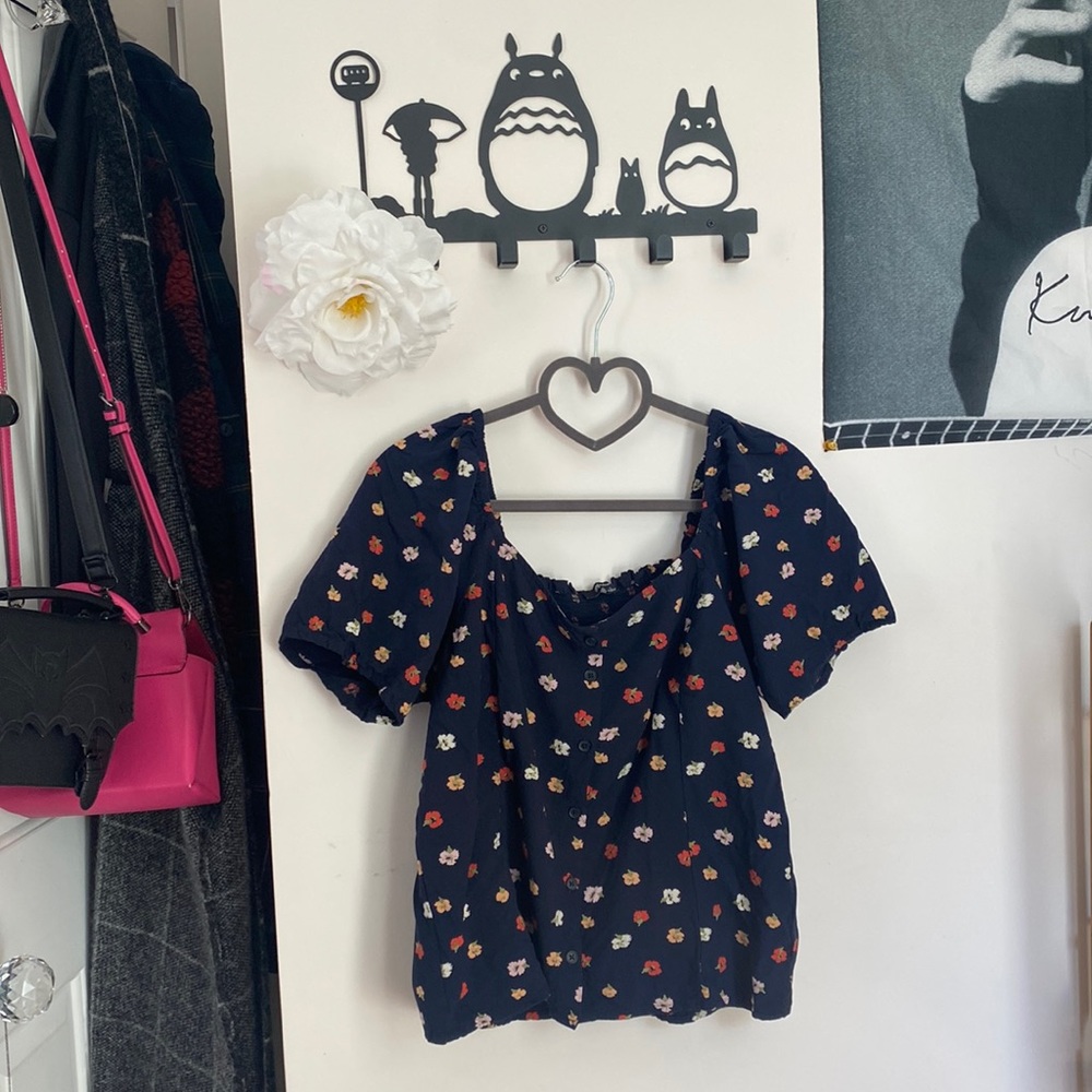 Madewell Flower Print Navy Blouse